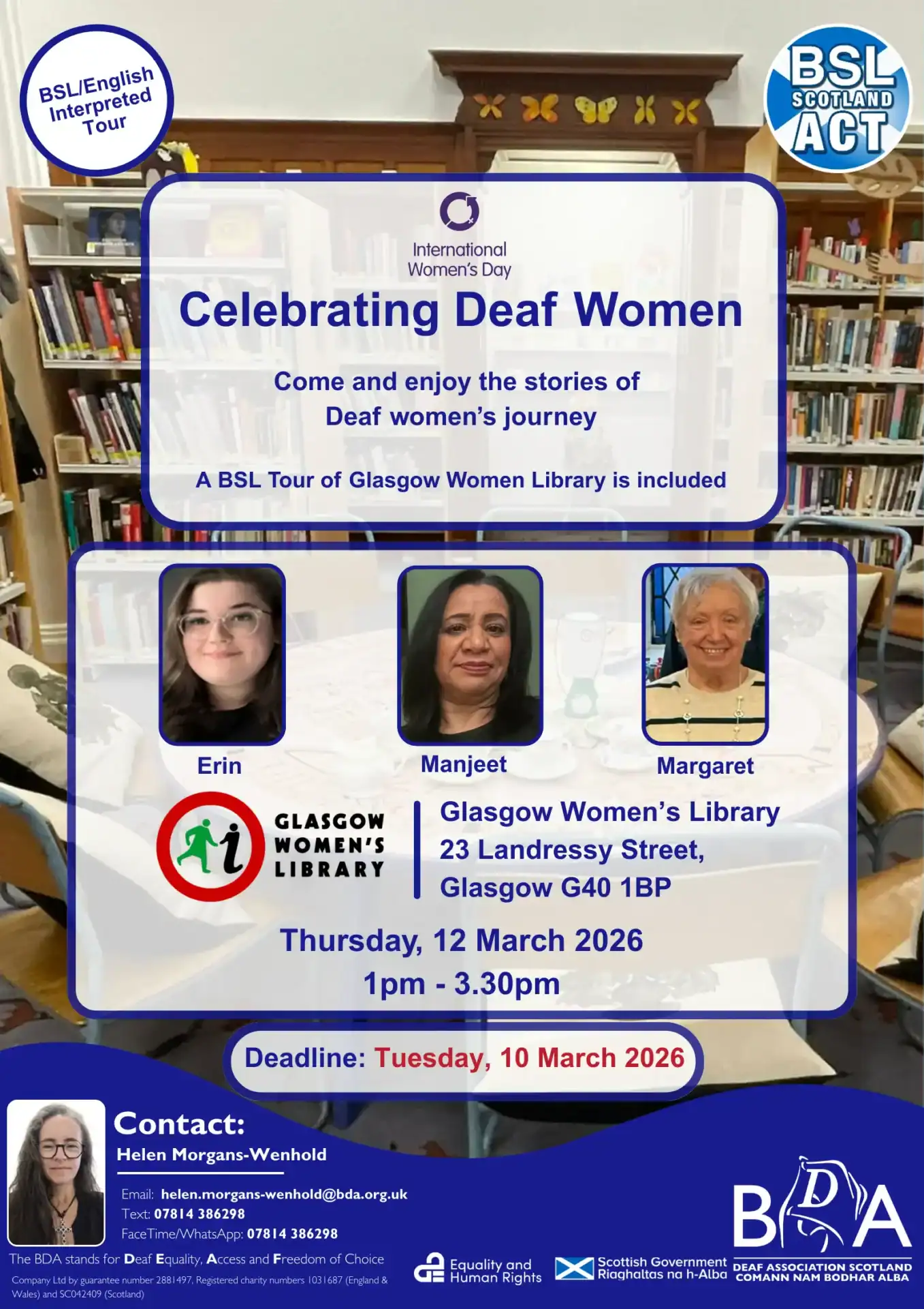 Event celebrating Deaf women at Glasgow Women's Library on International Women's Day.